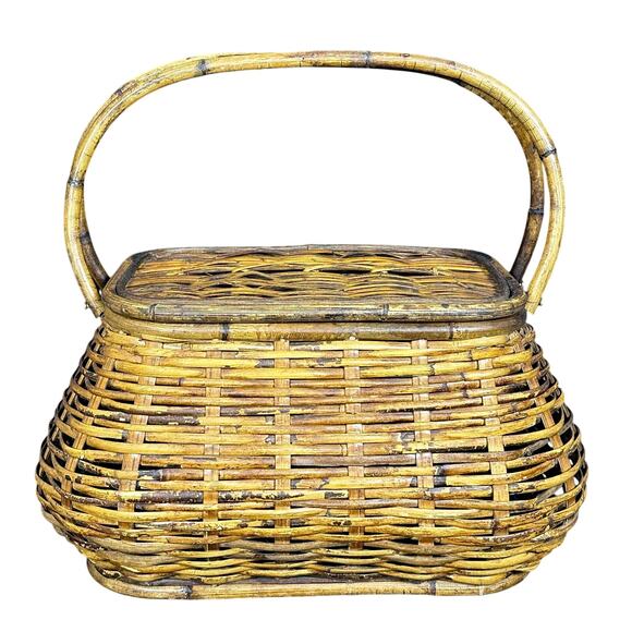 Wicker Picnic Basket Double Handles Bombay Style Vintage - Picture 1 of 16